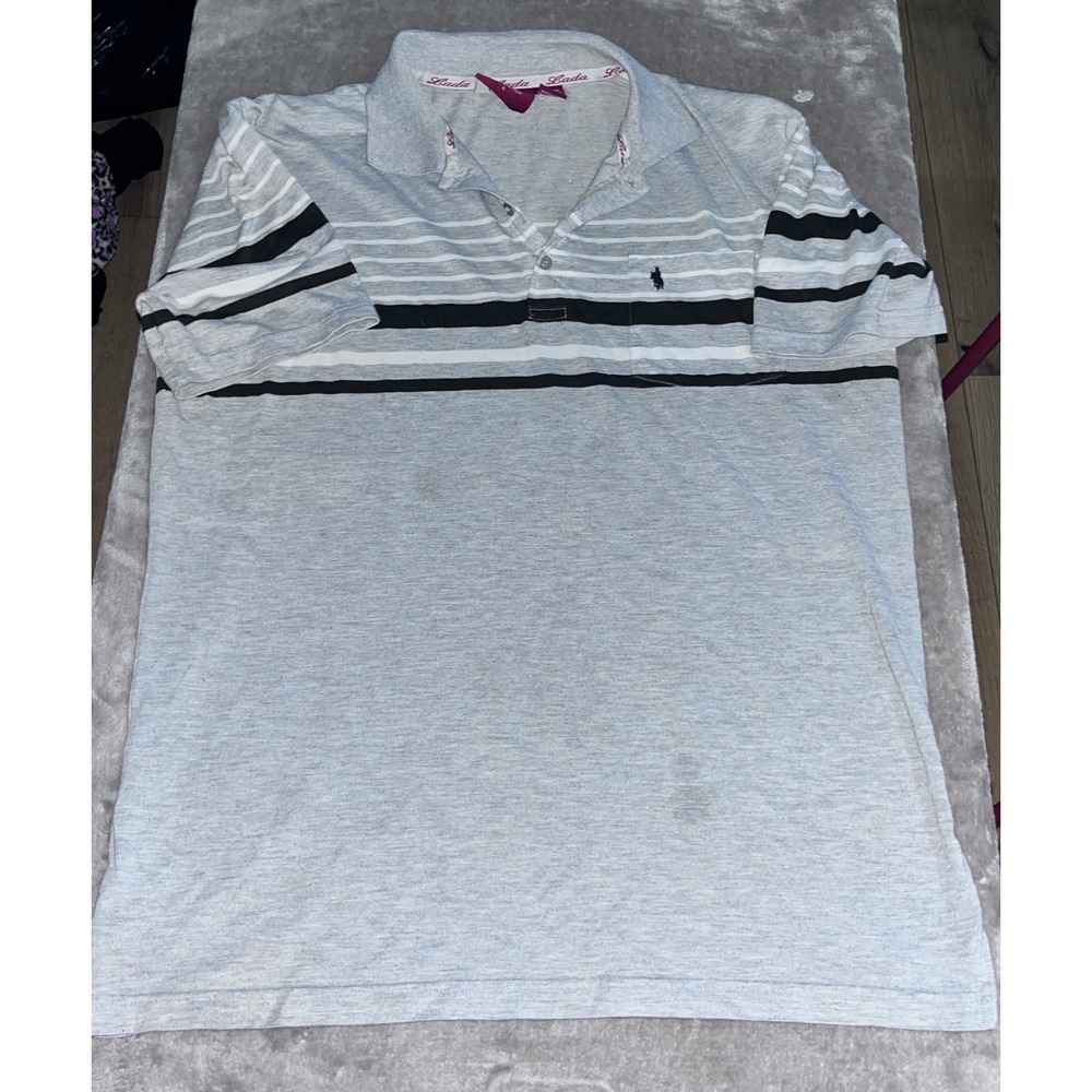 Lada The Original Style Mens Gray Striped Short Sleeve Polo Shirt Size L